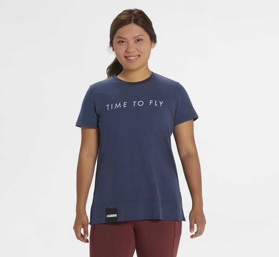 Hoka Womens Tee NZ - Hoka One One Brand Navy (ZTN245893)